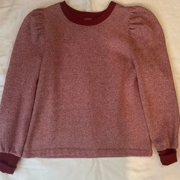 LOFT Puff Sleeve Sweatshirt Pink Heather Cozy Top Medium - Picture 2 of 5